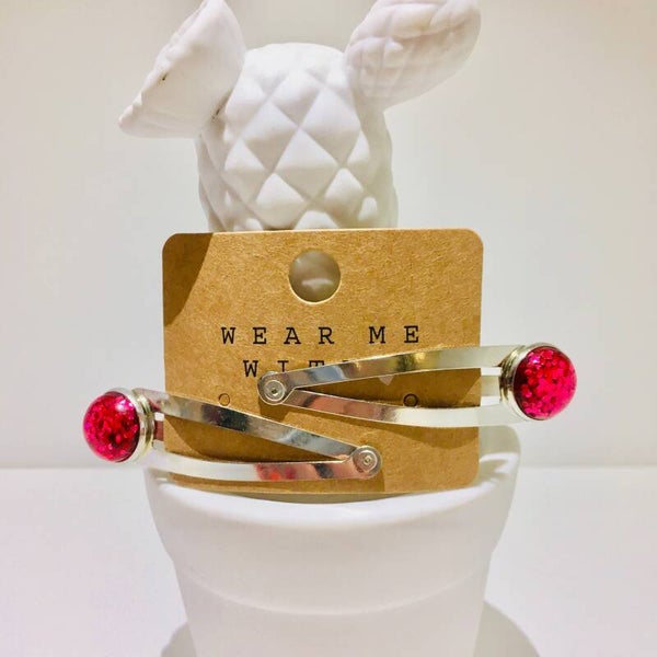 Clips fuchsia glitter