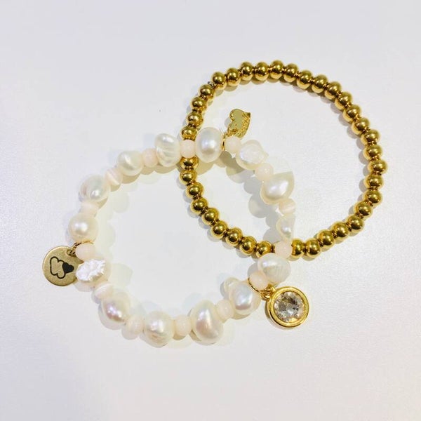 Armbanden setje van 2 goud-ecru