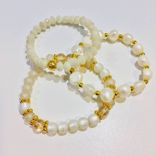 Armbanden setje van 3 goud-ecru