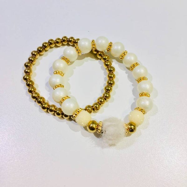 Armbanden setje van 2 goud-ecru