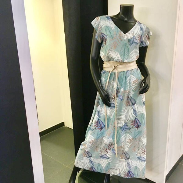 Lange jurk zomerse print licht blauw