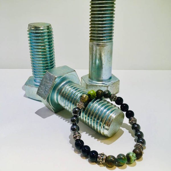 Stoere kralen armband groen zwart