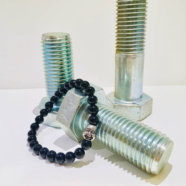 Stoere kralen armband zwart met buddha