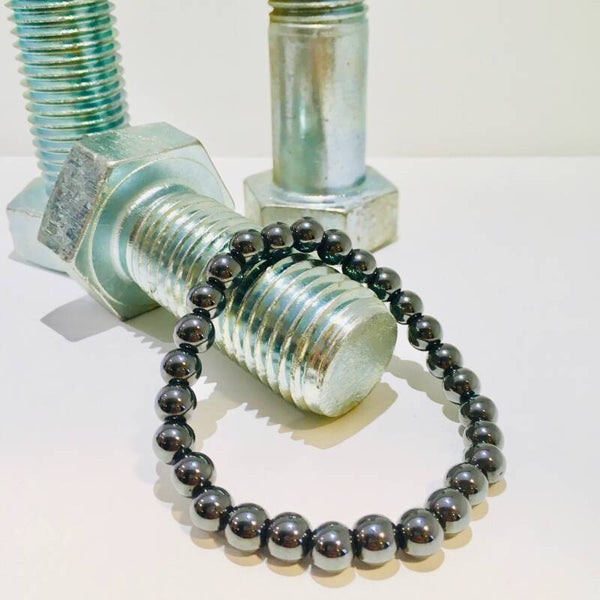 Stoere kralen armband hematite gunmetal