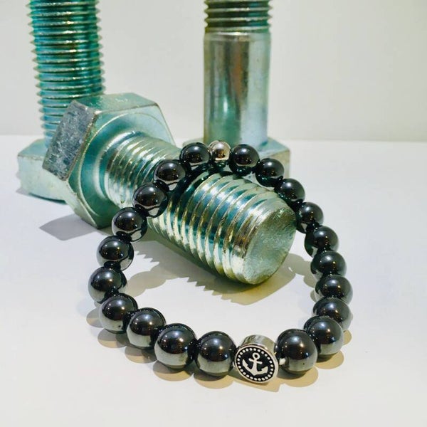 Stoere kralen armband hematite anker