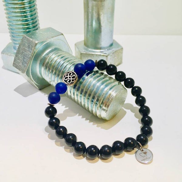 Stoere kralen armband blauw zwart