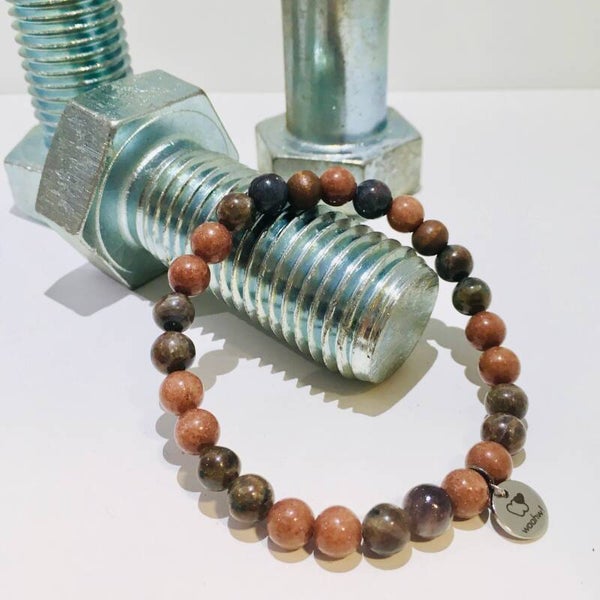 Stoere kralen armband bruine natuursteen