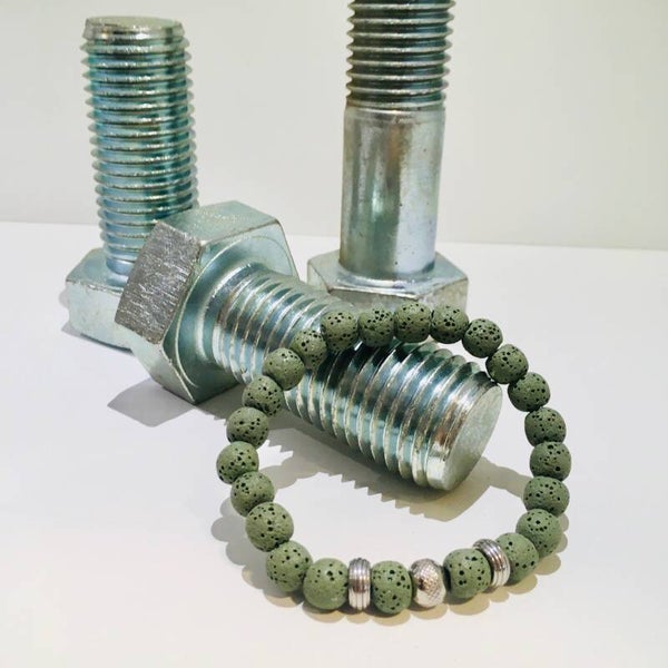 Stoere kralen armband groene lava steen