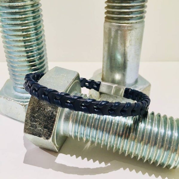 Stoere leren armband blauw 