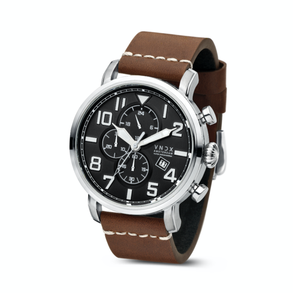 Horloge VNDX City Cowboy Black Edition met leren band