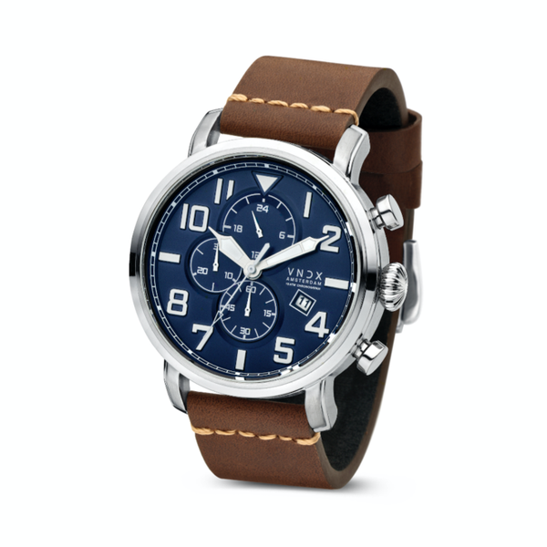 Horloge VNDX City Cowboy Blue Edition met leren band