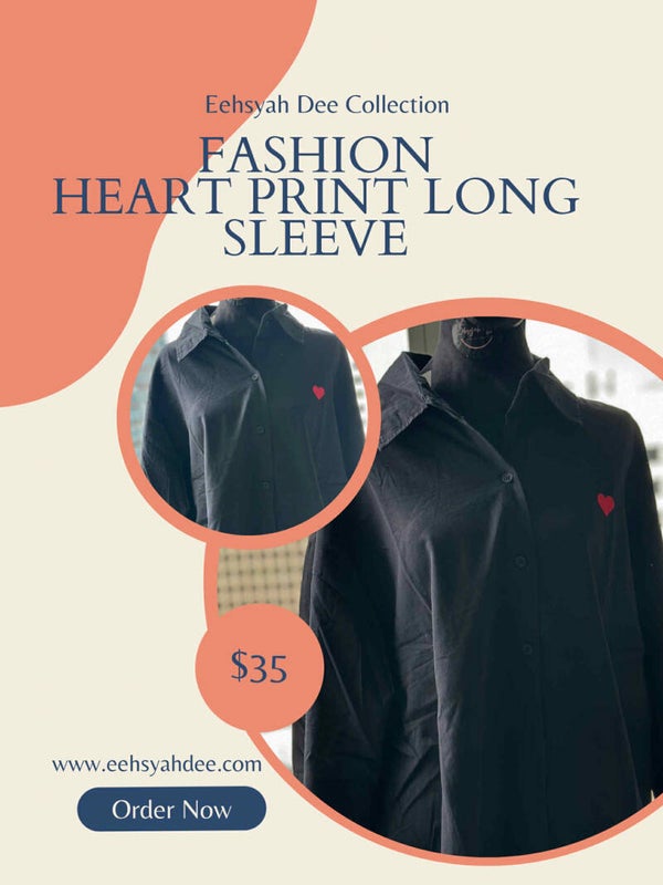 Heart Print Long Sleeves (Black)