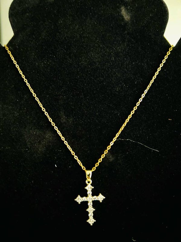 Elegant Minimalist Leaf Four Leaf Clover Insect Stainless Steel Plating Inlay Zircon Pendant Necklace "Small Cross"