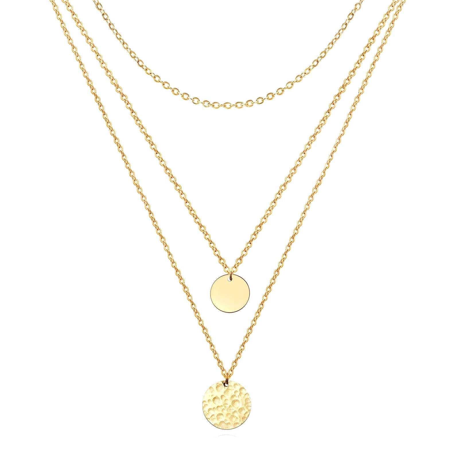 18K Gold Plated Stainless Steel "Double Necklace with Double Circle" Necklace