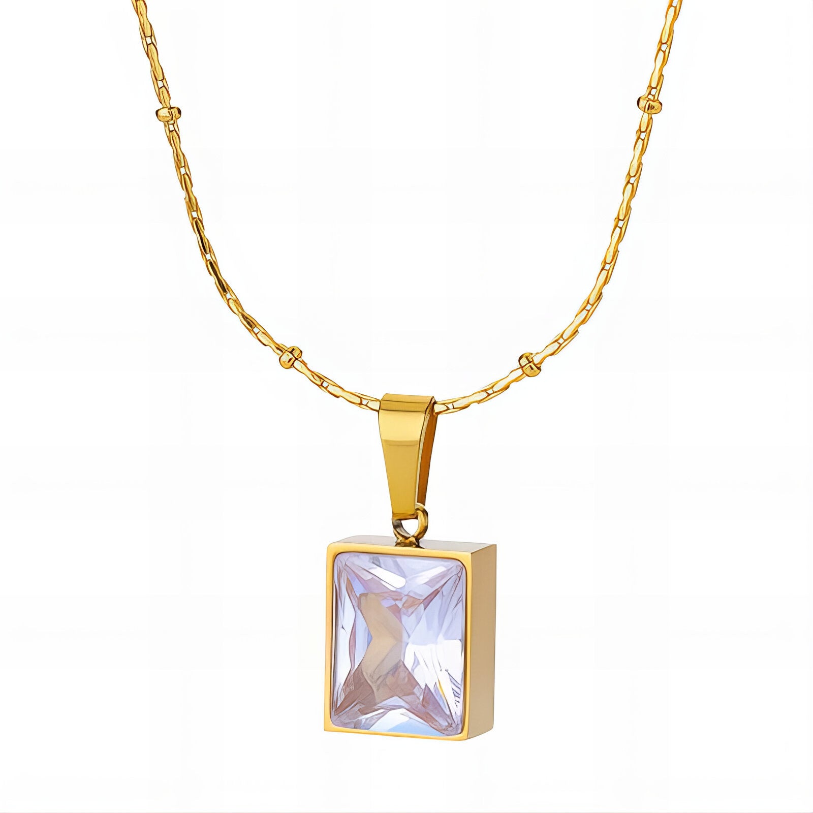 18K Gold Plated Stainless Steel "Rectangle Diamond" Necklace from Thailand