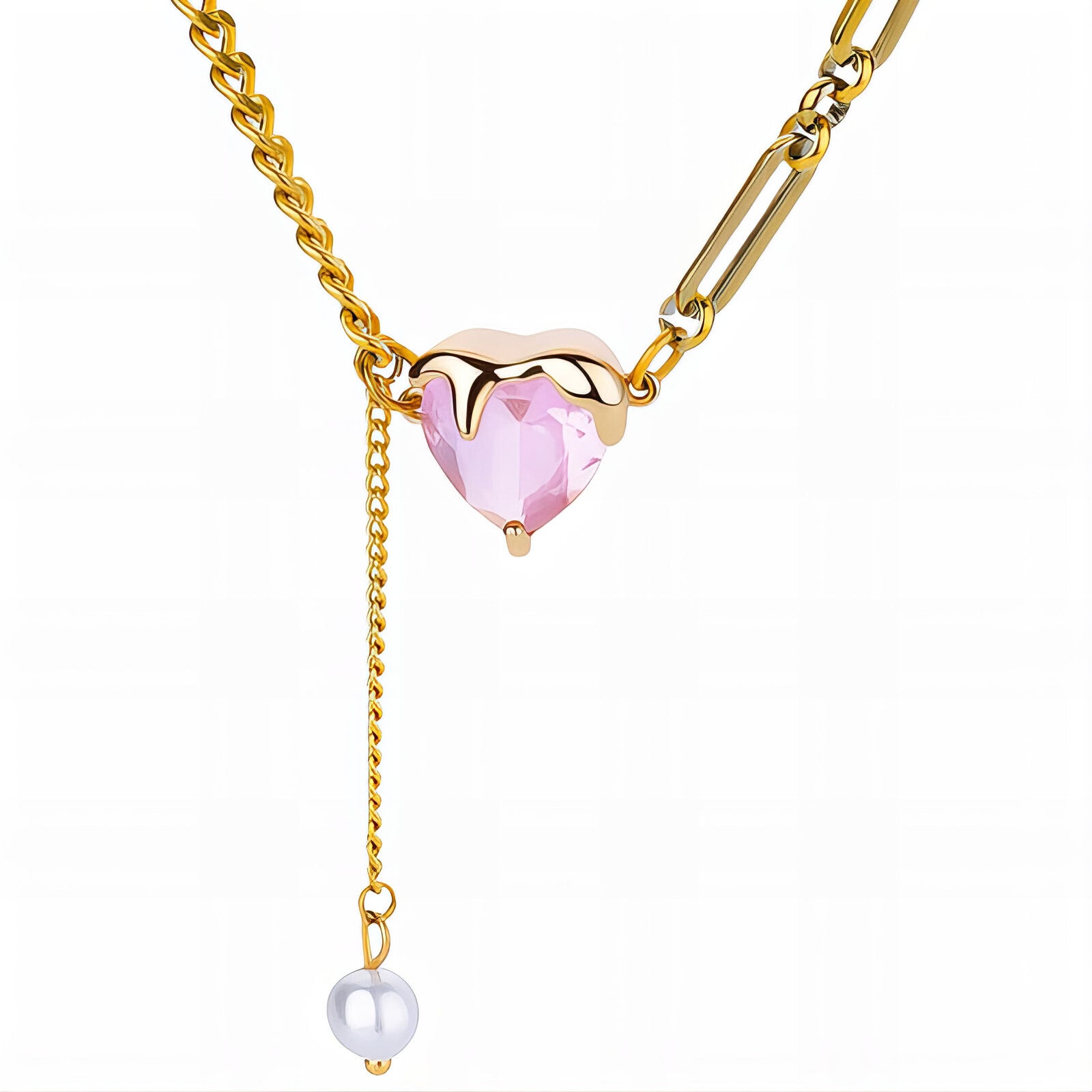 18K Gold Plated Stainless Steel "Pearl Heart" Necklace