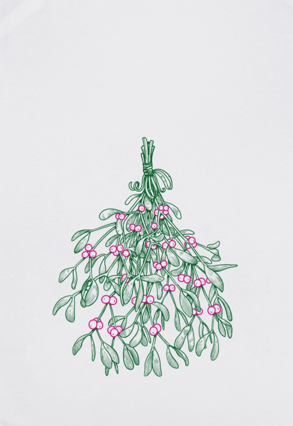 Baumwollgeschirrtuch weiß, "UNDER THE MISTLETOE"