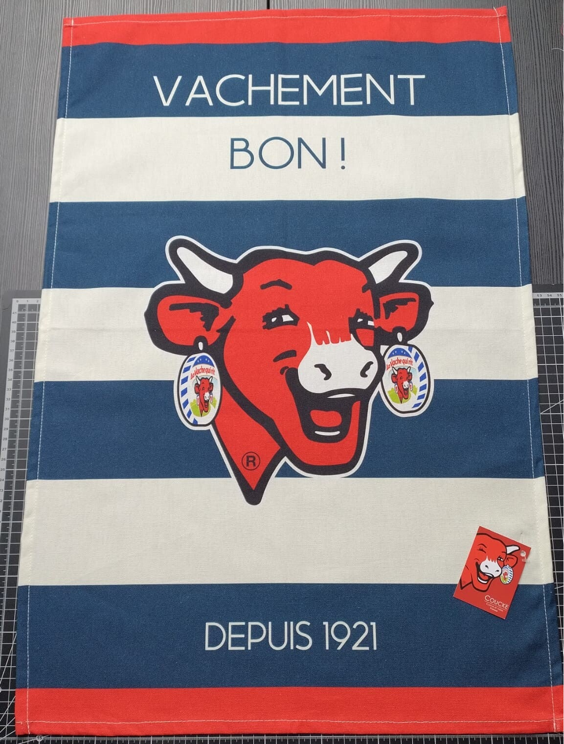 "La Vache qui rit" Geschirrtuch in blau-weiß