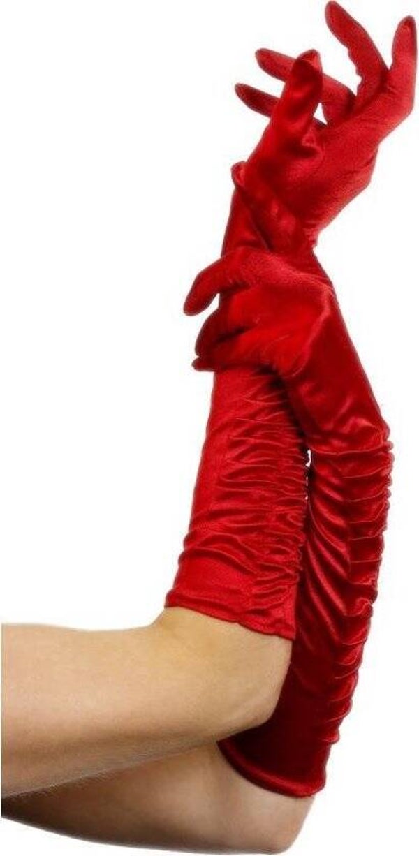Rode lange glanzende handschoenen