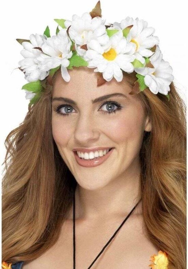 Bloemen haarband wit