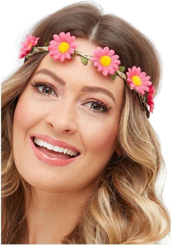 Bloemen haarband roze