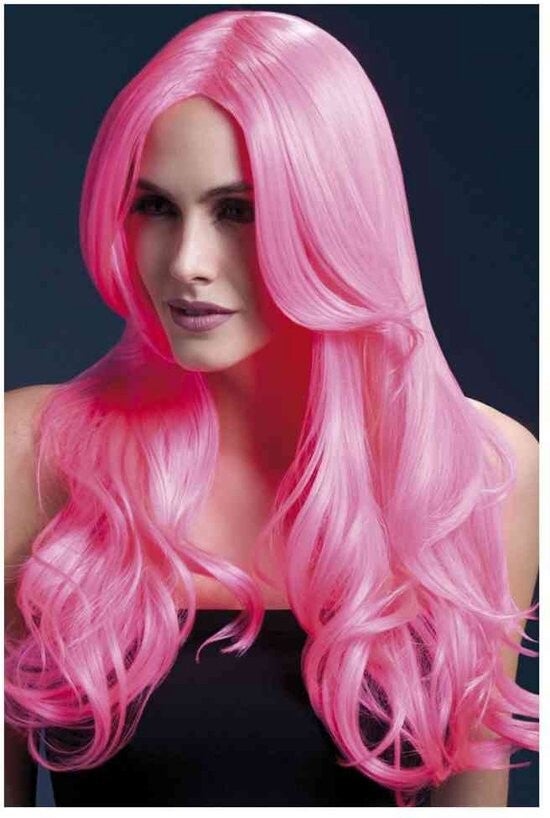 Luxe Pruik Khloe Neon roze Fever