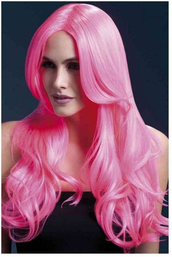 Luxe Pruik Khloe Neon roze Fever