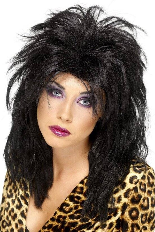 Zwarte popsterpruik de luxe