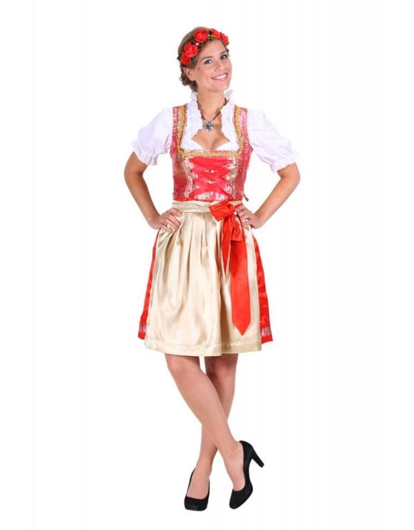 Tiroler jurkje rood - goud (thetru)