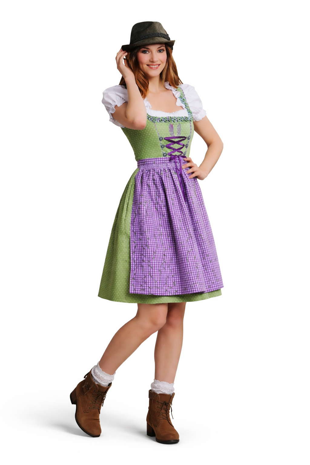 Dirndl Jurk 3-delig – Groen/Paars