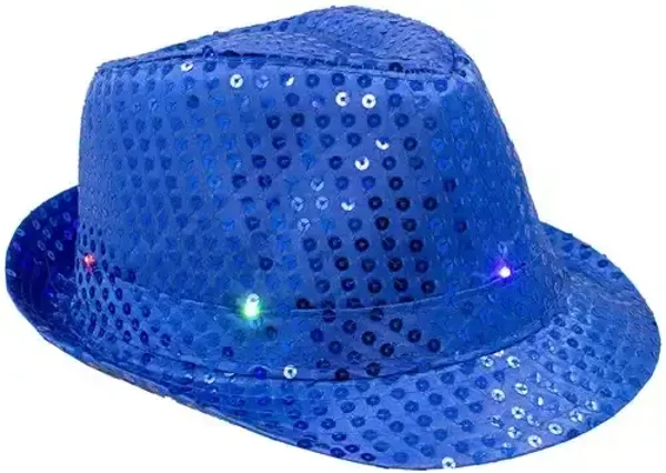 Blauwe LED Pailletten Hoed