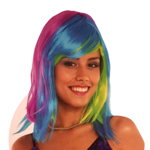 Pruik regenboog lang dames