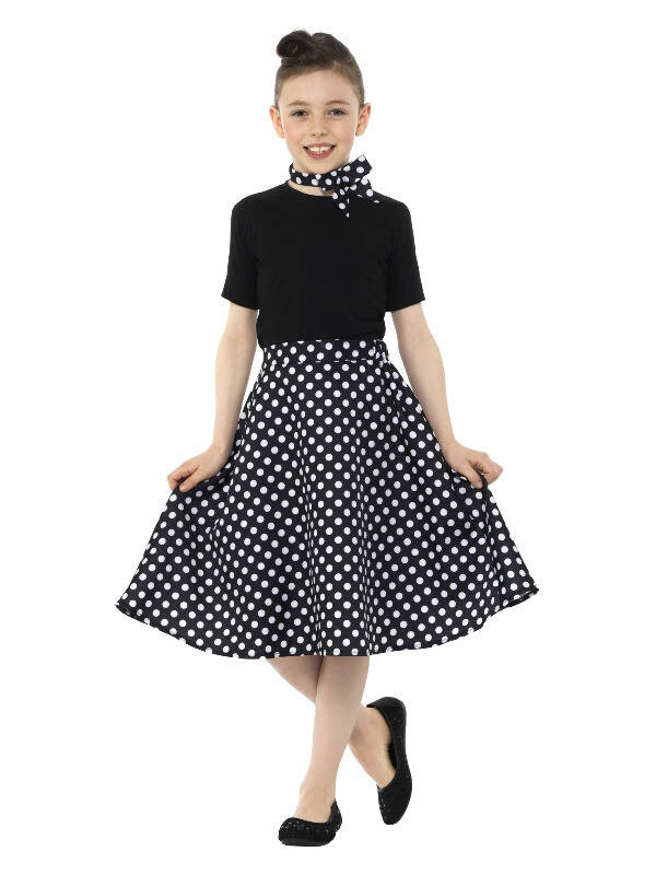 50’s Polka Dot Kostuum Zwart - Meisje