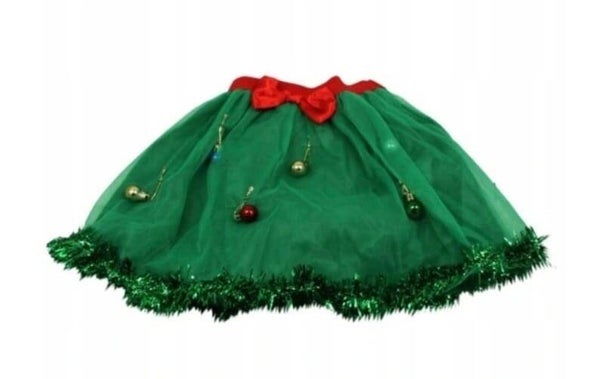Kerst tule rokje groen met strik en ballen kids