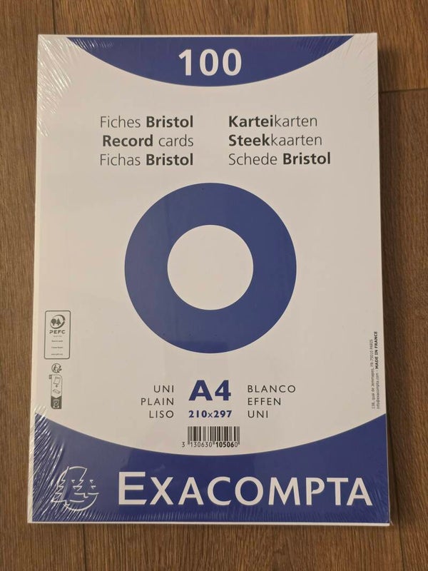 Karteikarten A4 blanco 210x297 100 Stück (0,11€/Blatt)