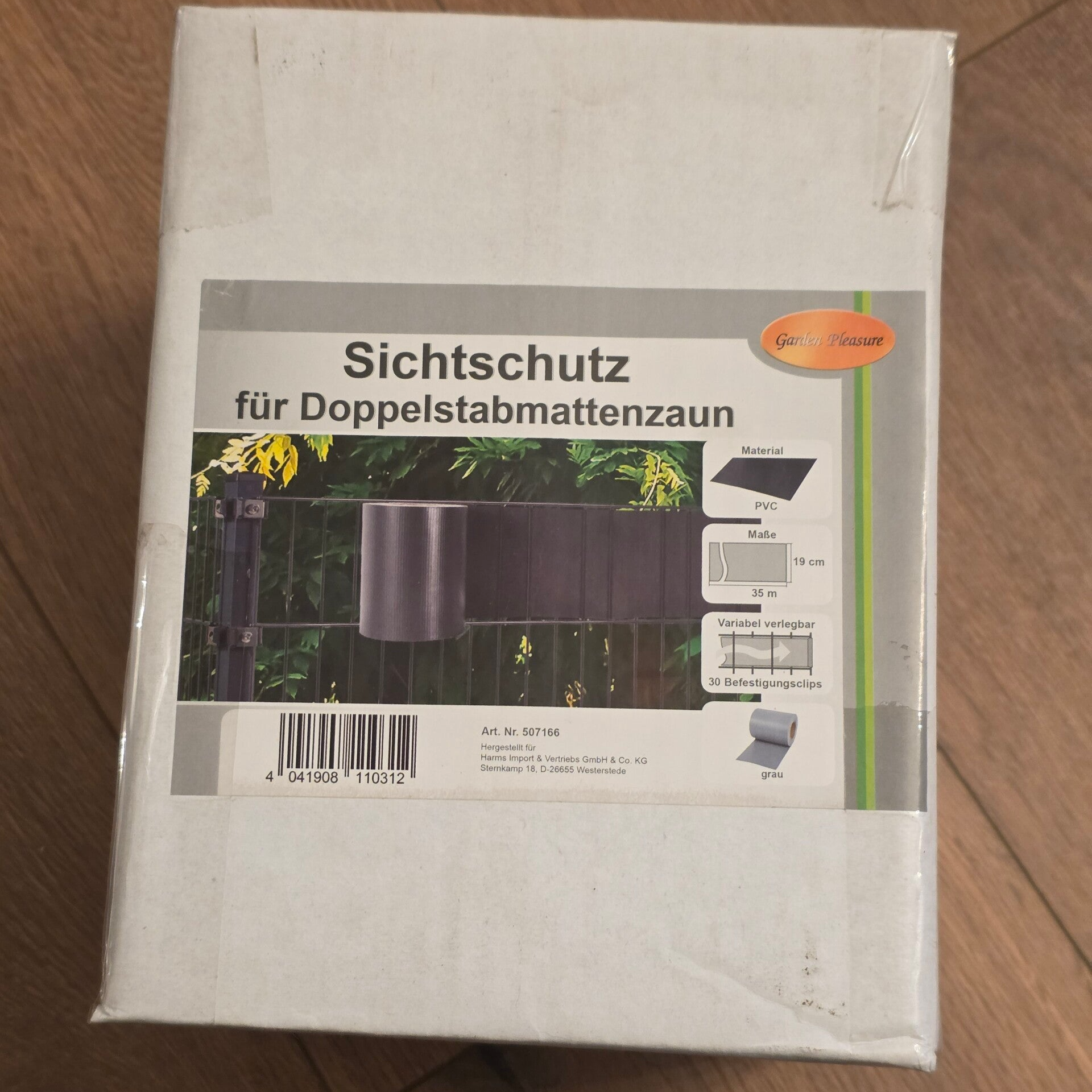 GARDEN PLEASURE Sichtschutzstreifen Sichtschutz  grau 35m Länge 19cm Breit incl. 30 Befestigungsclips