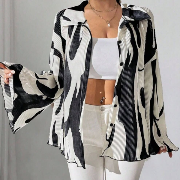 Bluse Plisseebluse langarm Gr. 44