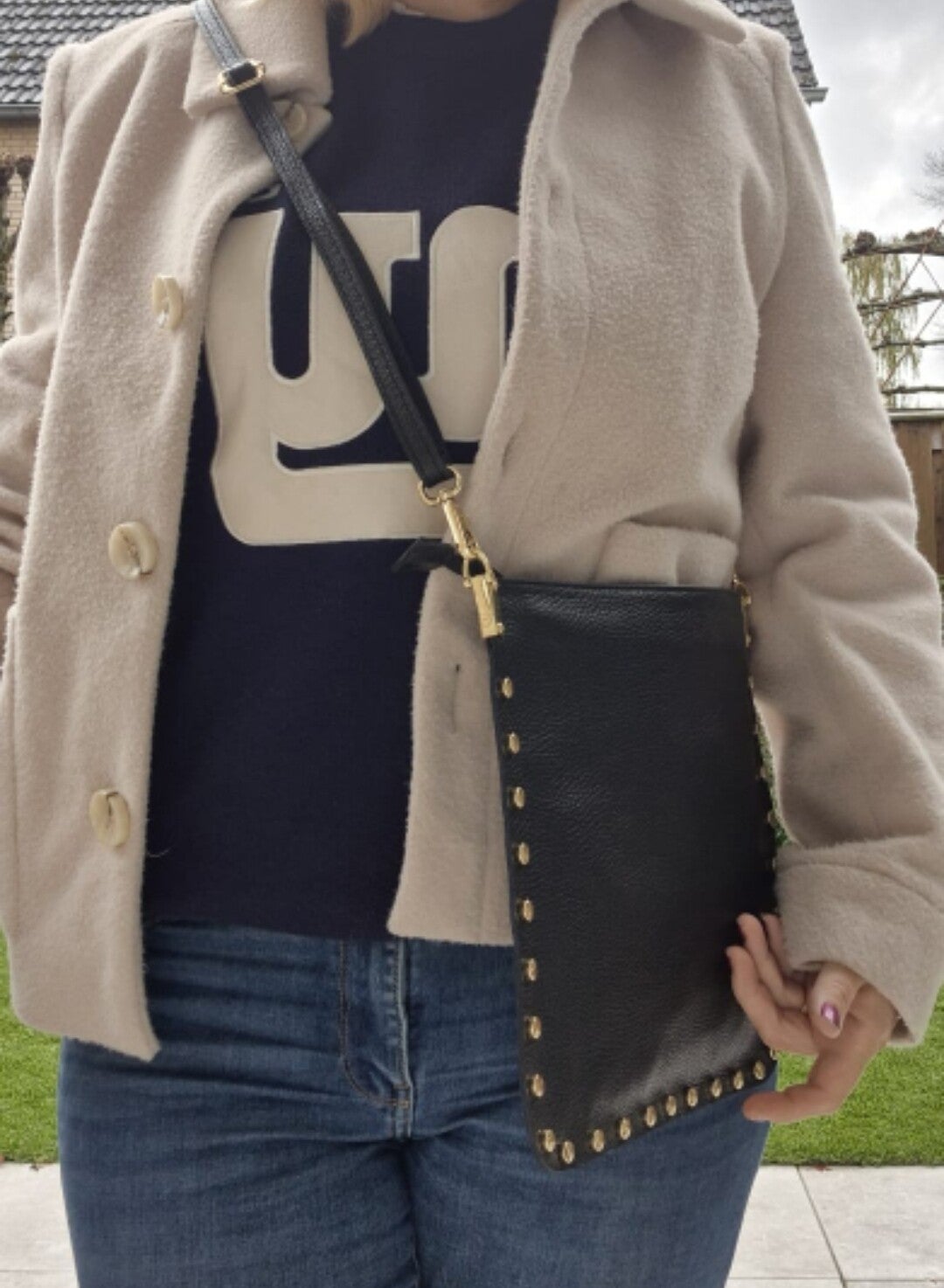 Vierkante leren tas met studs