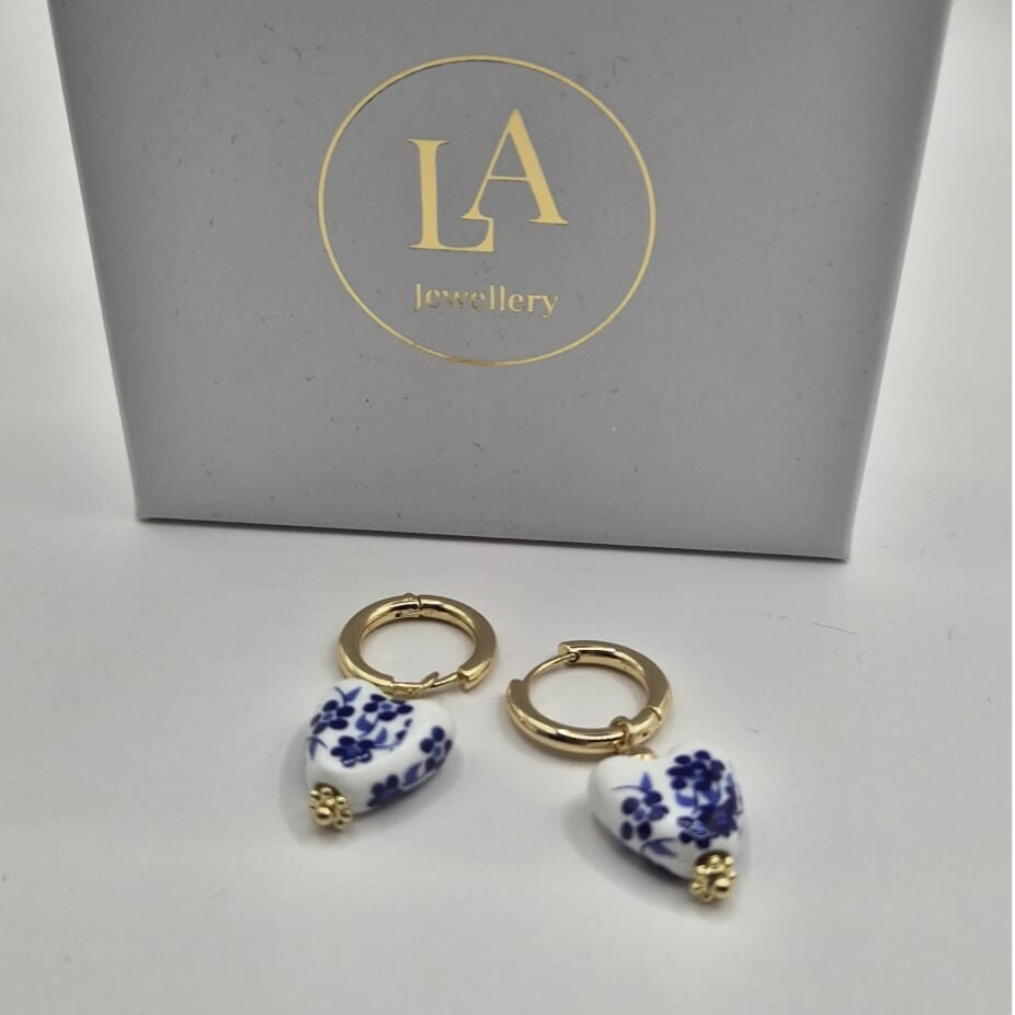 Delfs blauwe oorbellen - 1 bedel