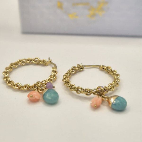 By Jam - Gouden oorringen met 3 hangers