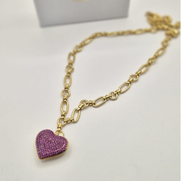 Glitter hartjes ketting - fuchsia
