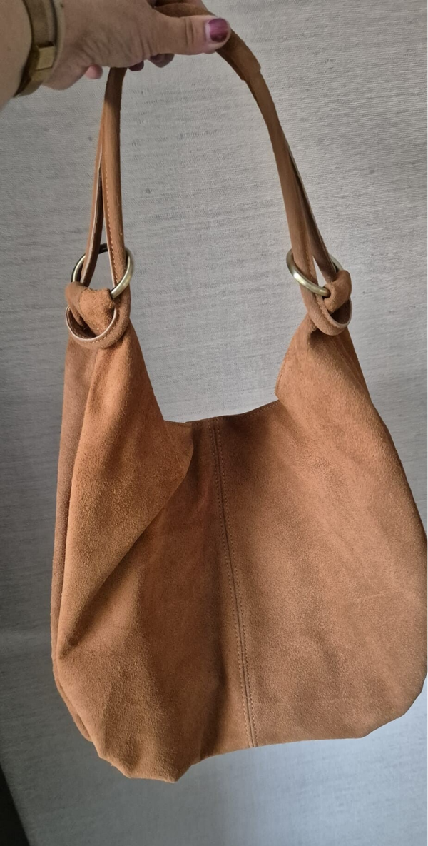 Suède schoudertas - cognac