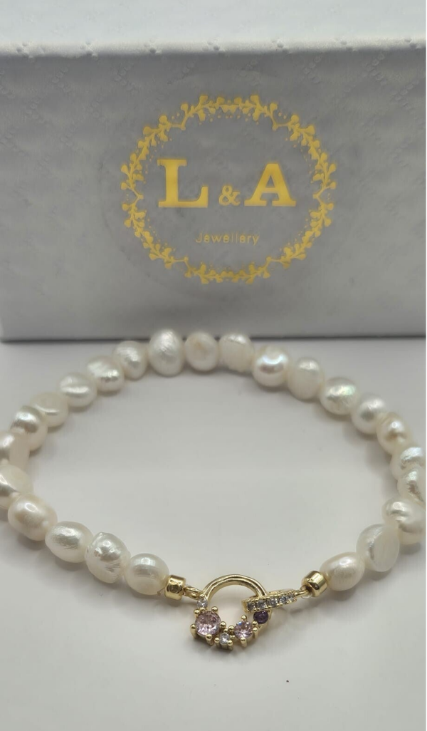 Zoetwaterparel armband met luxe connector
