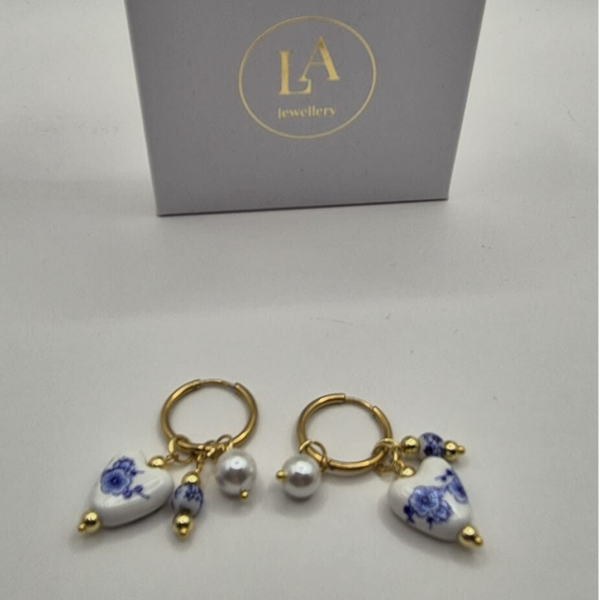 Delfs blauwe oorbellen - 3 bedels