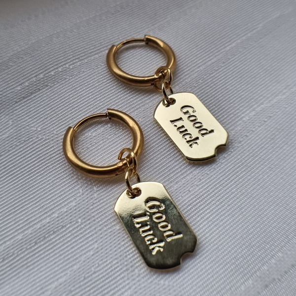 RVS oorbellen met bedel - LUCKY NEW YEAR