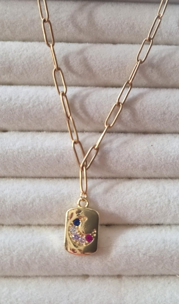 RVS ketting met maanbedel, strass - MAAN