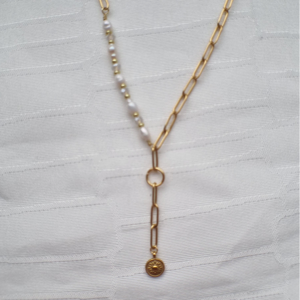 Lariat ketting met parels en bedel - SOLENE