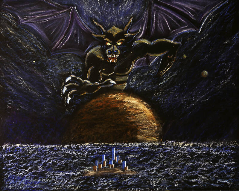 the-coming-of-evil-pastel-on-black-card