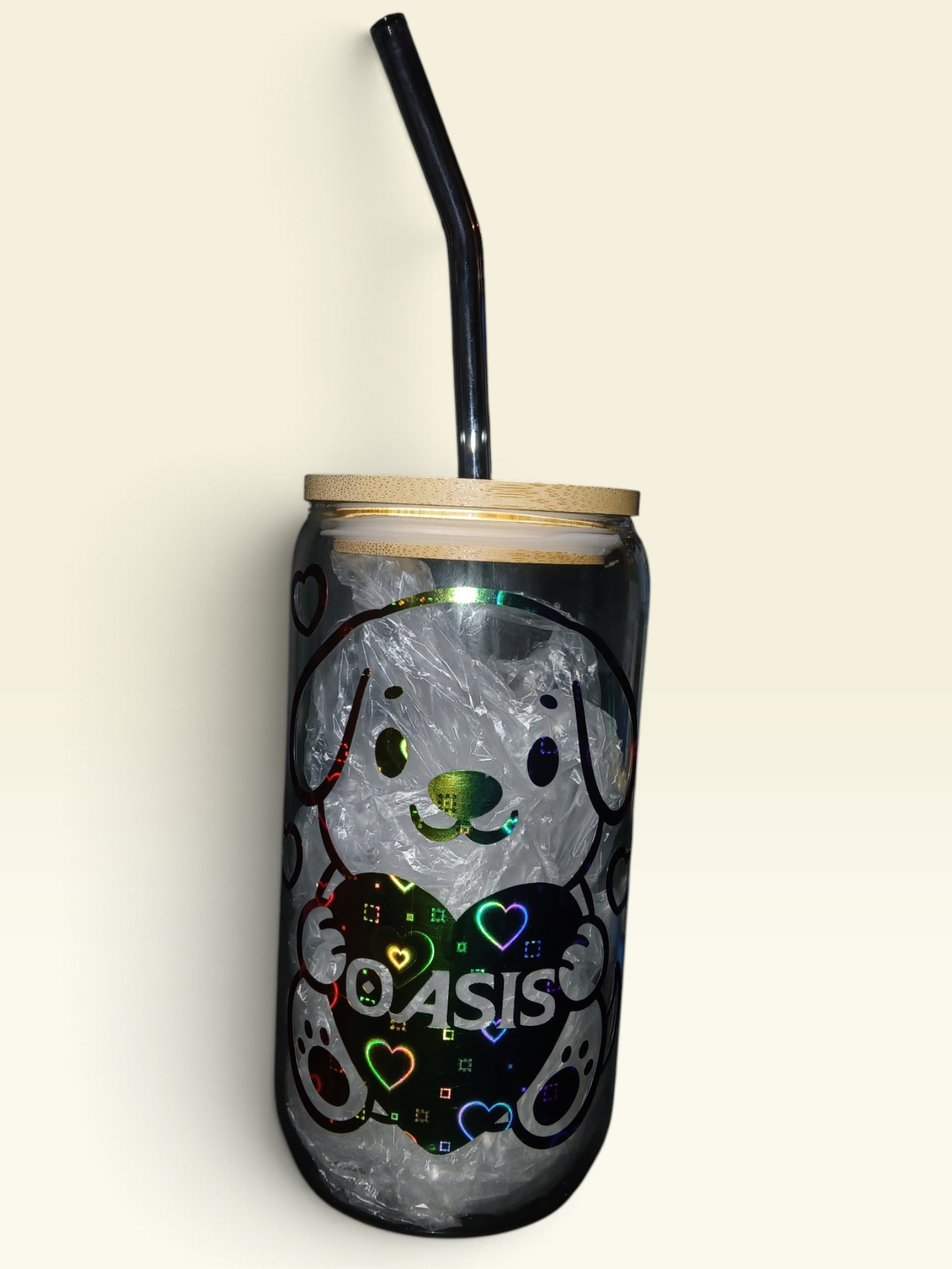 Verre paille - chien mignon arc-en-ciel