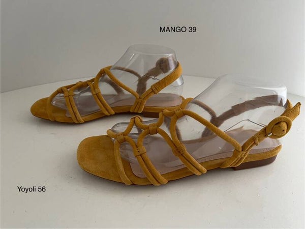 56) Mango 39 geel suède leer sandalen
